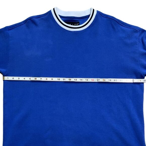 EDGAR + ASH Blue Striped Trim Crew Neck Academia Pullover Sweatshirt Extra Large - Picture 8 of 13